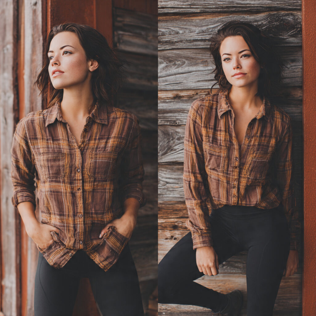  Plaid Flannel Button Down with Leather Leggings