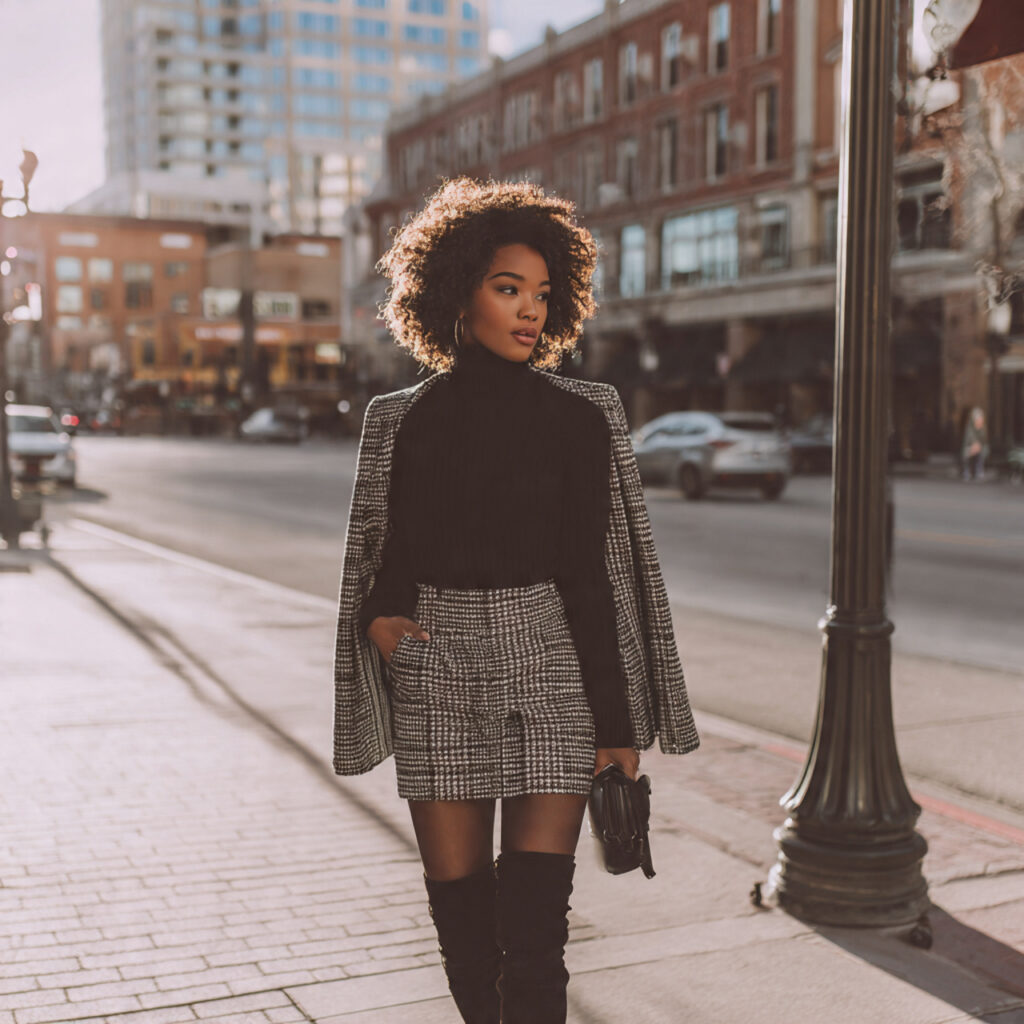 Plaid Mini Skirt and Thigh High Boots