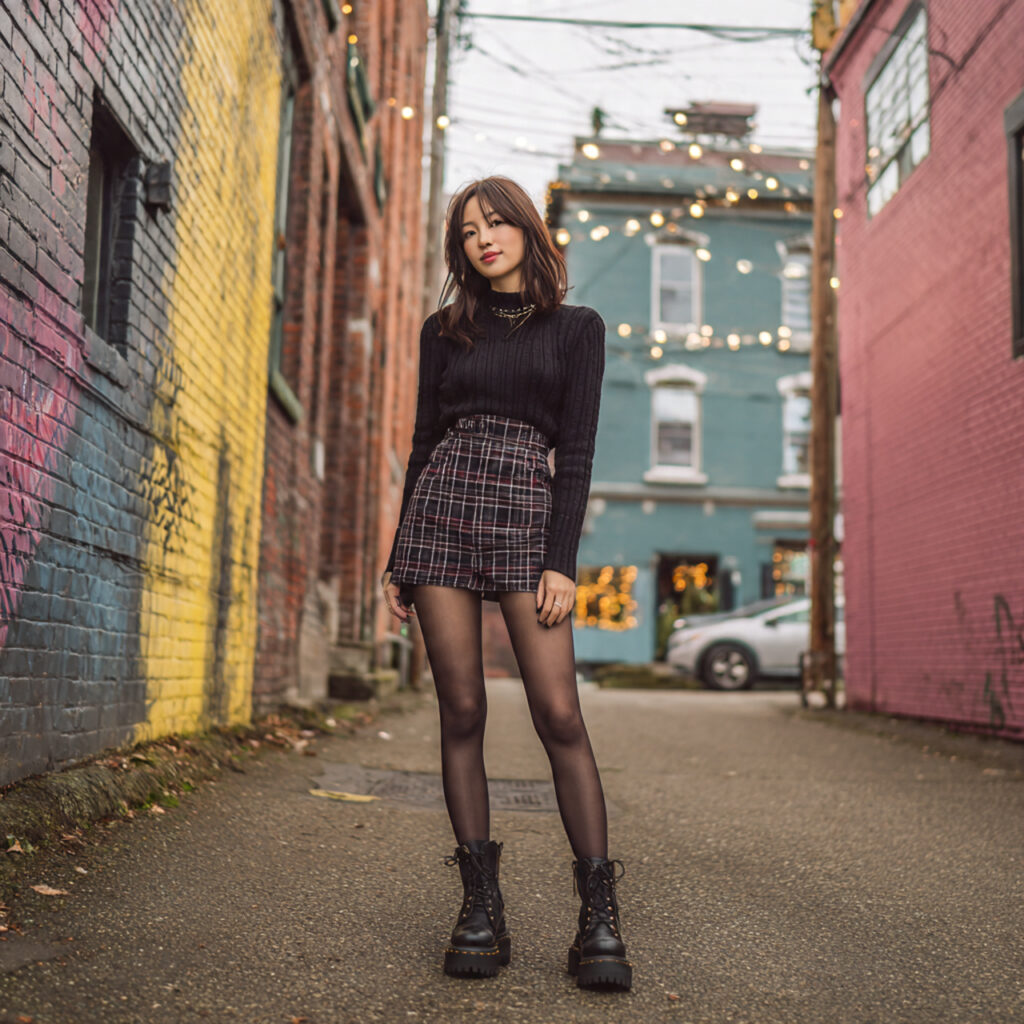 Plaid Mini Skirts with Tights