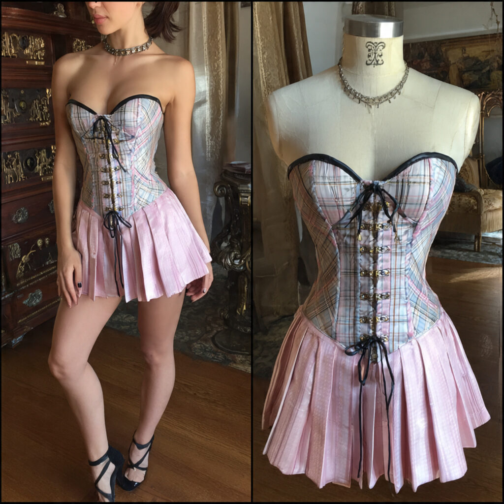 Plaid Pleated Mini Skirt and Corset Bodice
