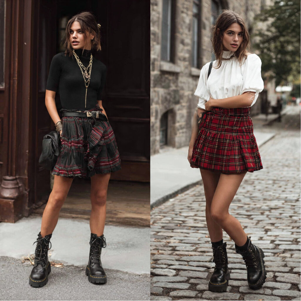 Plaid Skirts with Combat Boots