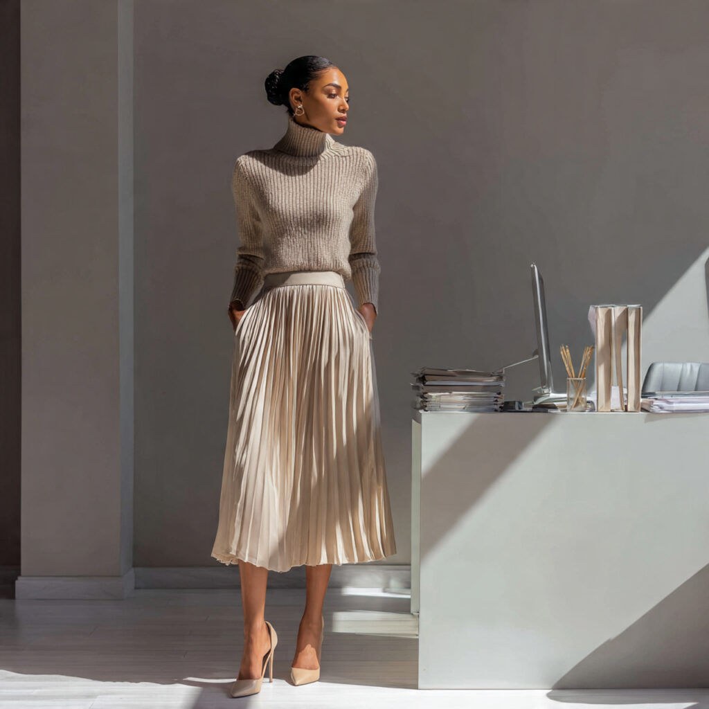 Pleated Skirt and Knit Sweater Idea