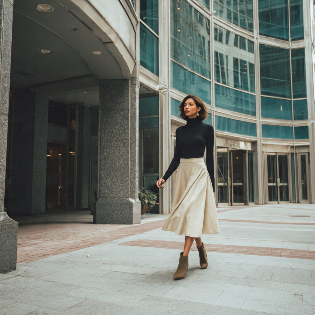 Pointed Toe Bootie and Midi Skirt Idea