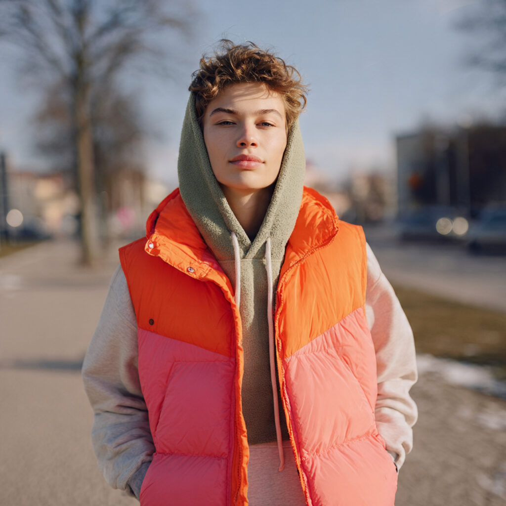 Puffer Vests Over Hoodies
