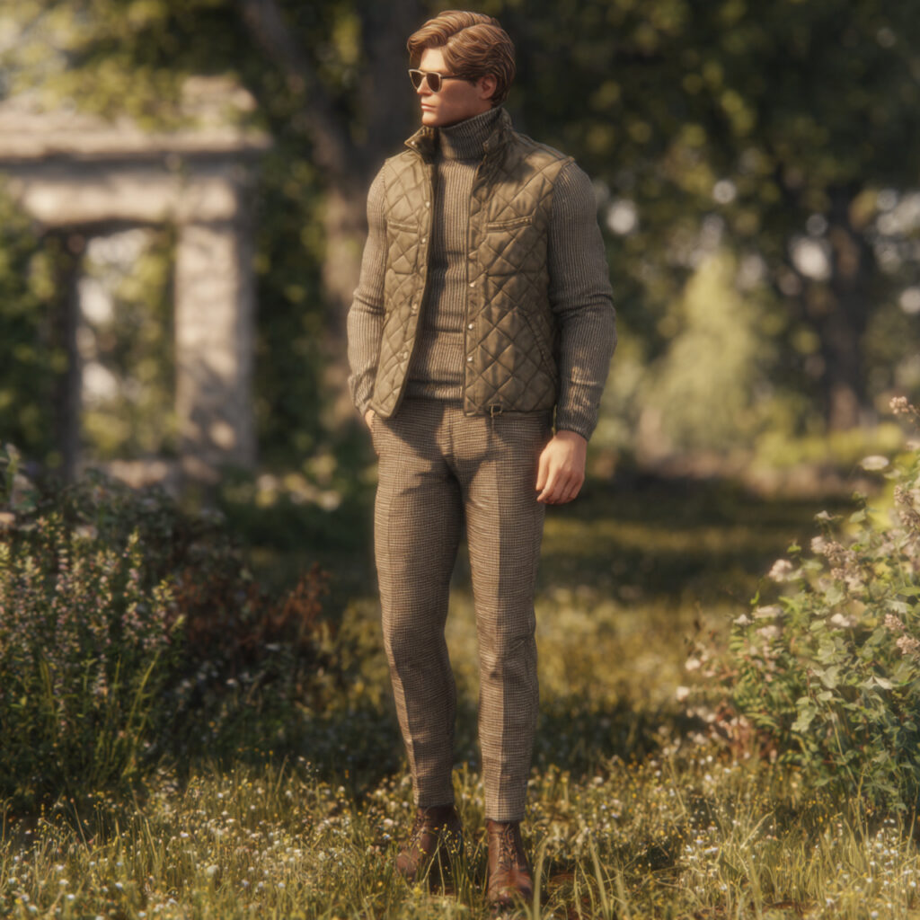 Quilted Vest and Slim Fit Turtleneck