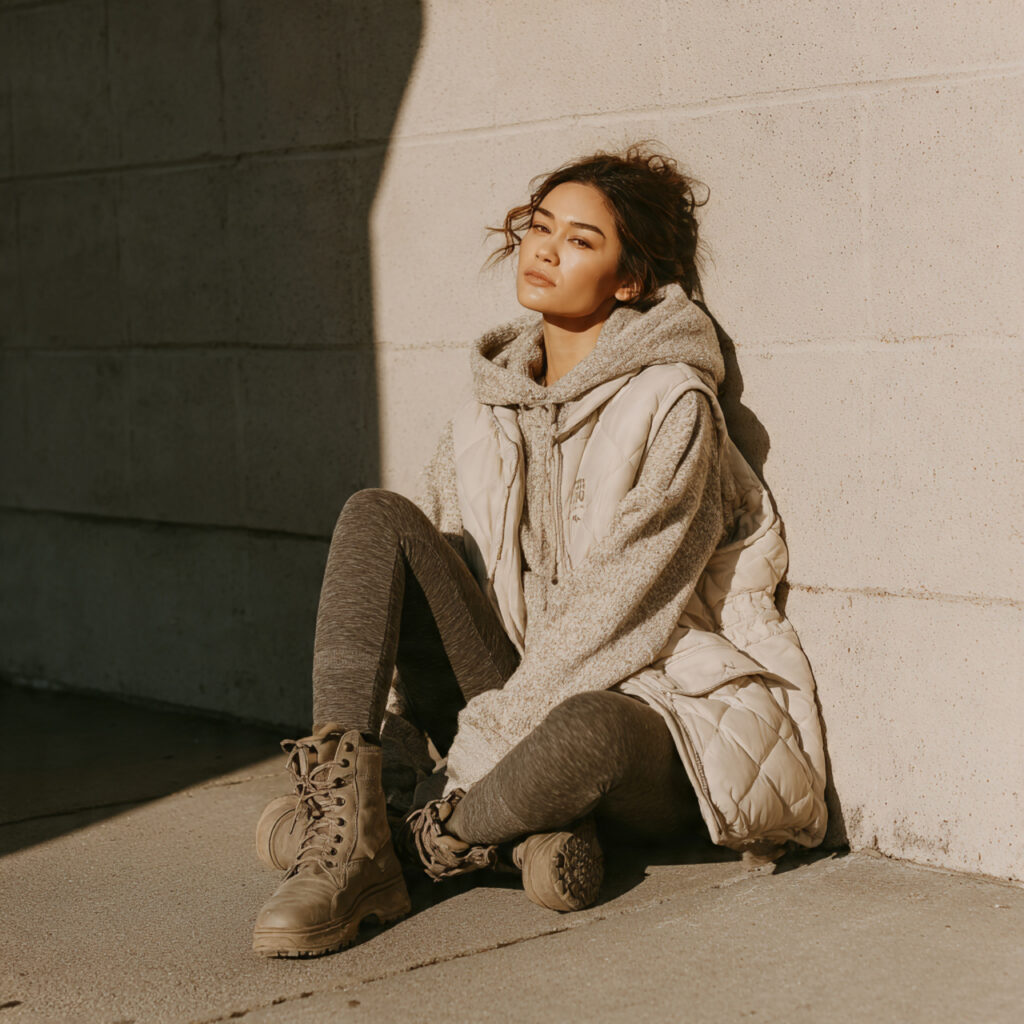 Quilted Vest and Thermal Hooded Sweatshirt