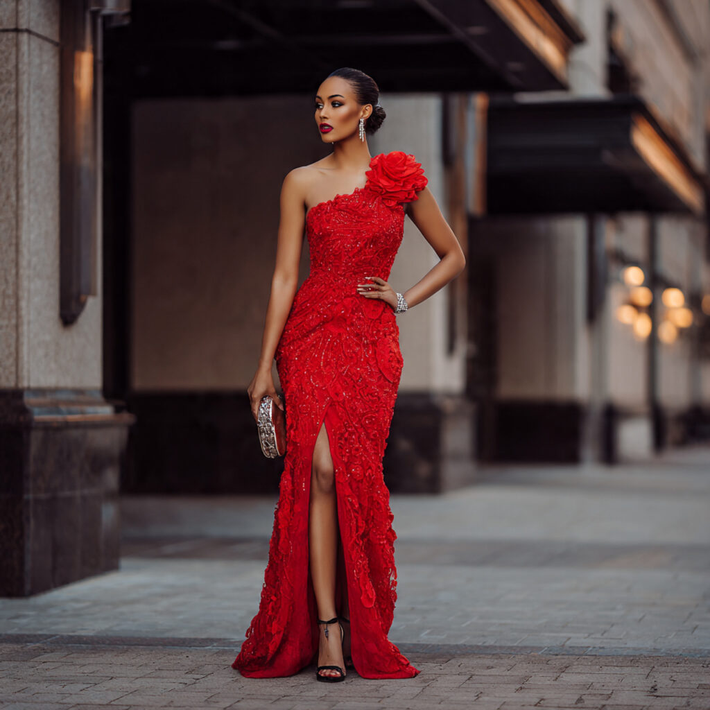 Regal One Shoulder Evening Look