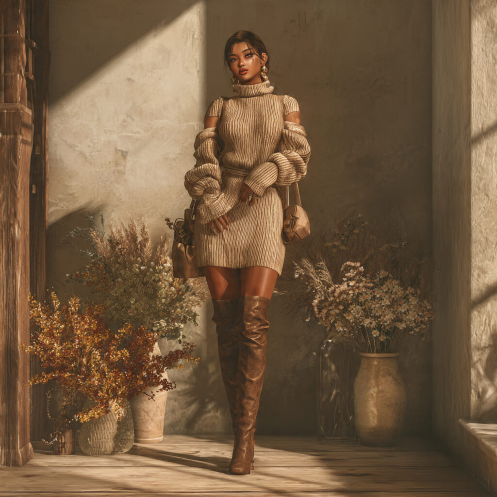 Ribbed Knit Bodycon Dress and Tall Boots