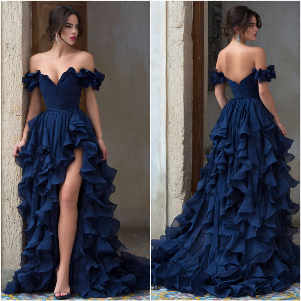 Ruffled Off the Shoulder Gowns