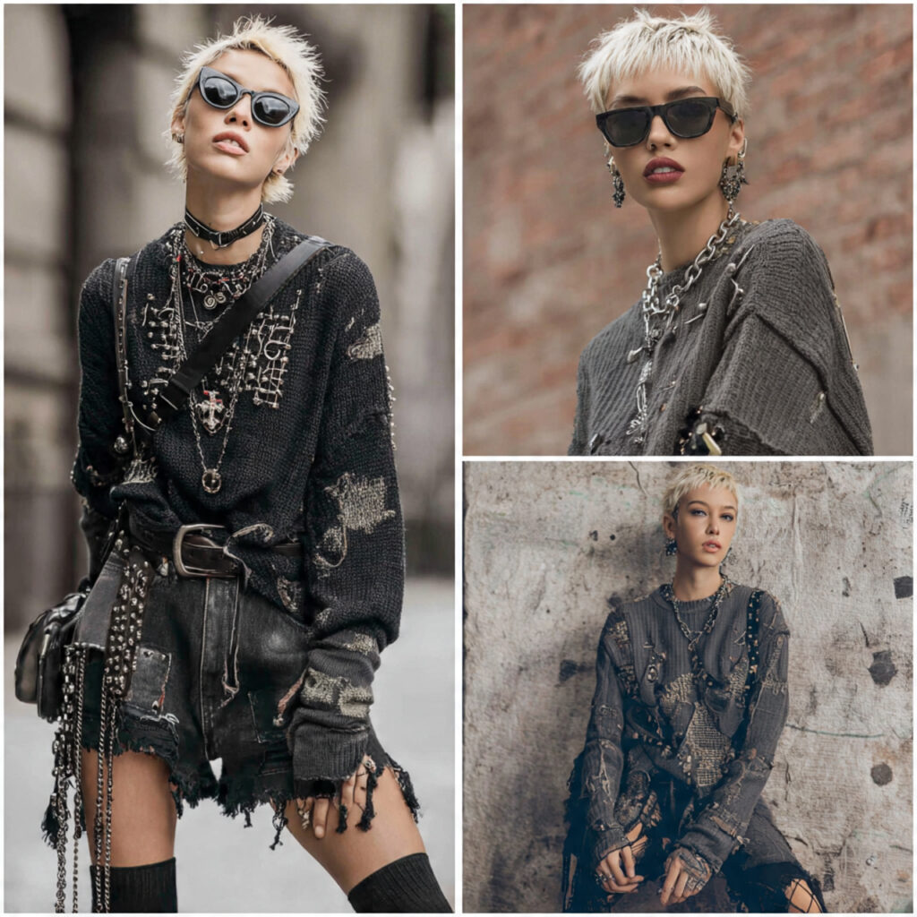 Safety Pin Accents and Distressed Knits