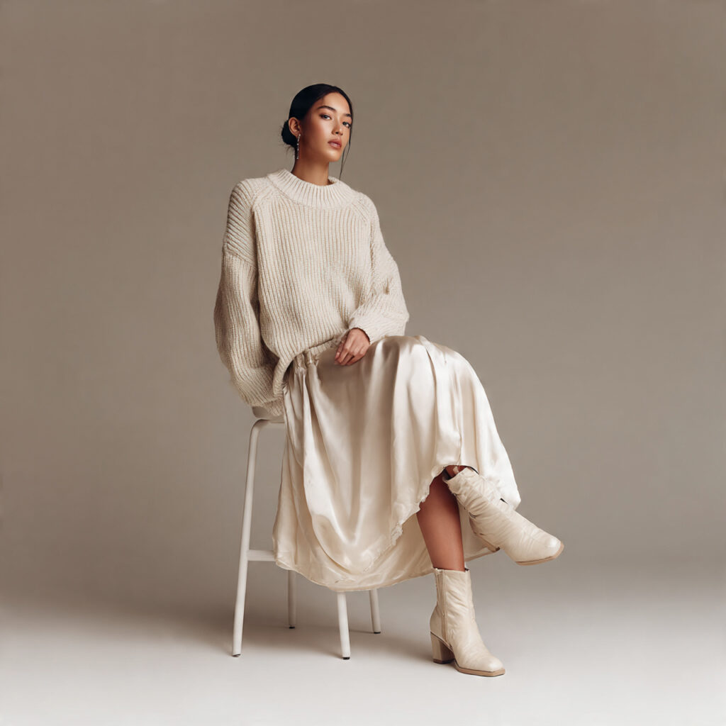 Satin Midi Skirts with Heavy Knits