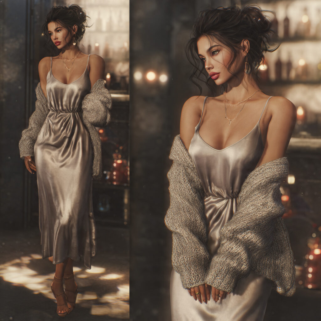 Satin Slip Dress with Cardigan Ideas