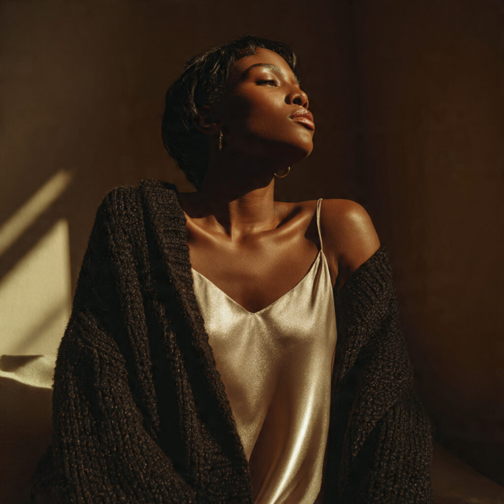 Satin Slip Dress with Heavy Knits