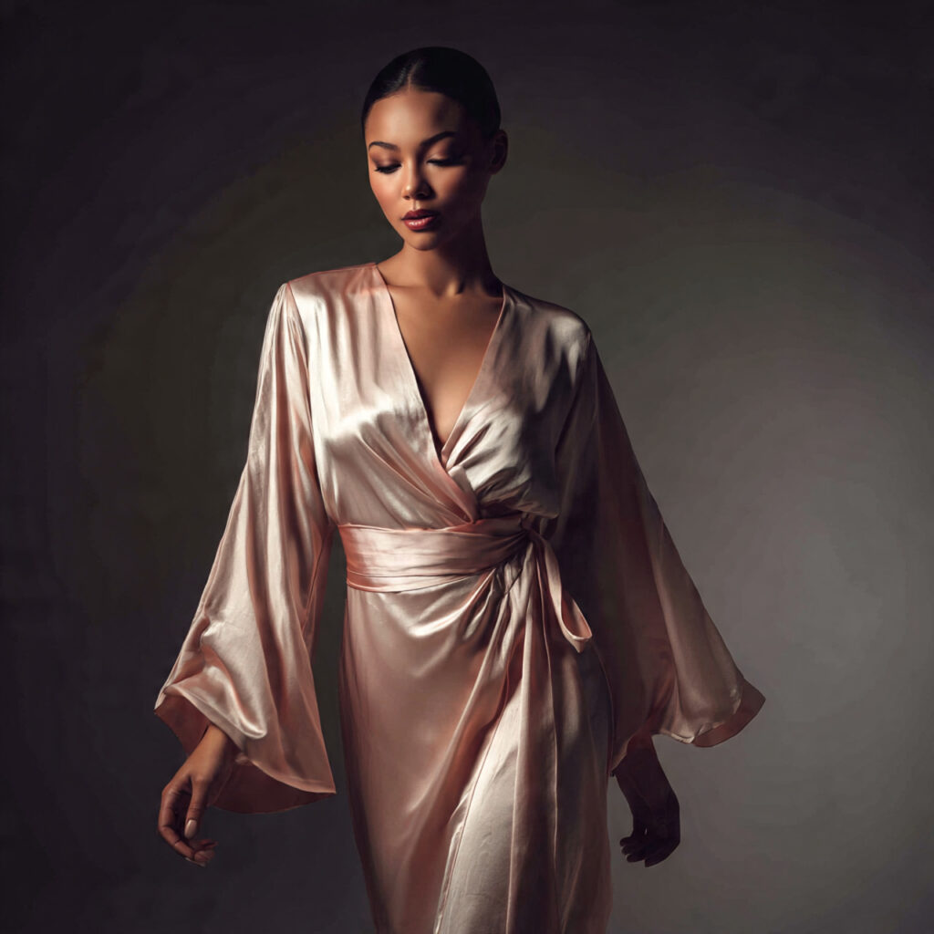 Satin Wrap Dress with Statement Sleeves