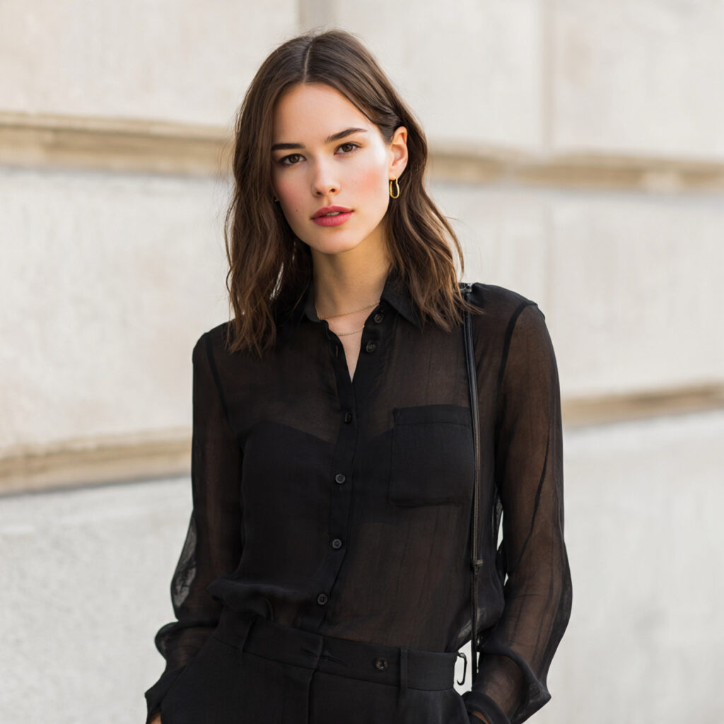 Sheer Black Button Down Shirts