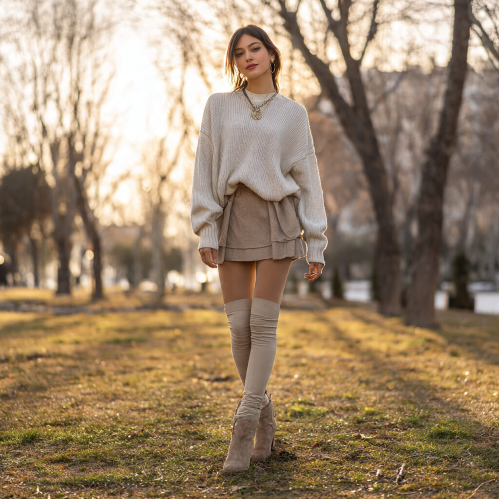 Sheer Fleece Lined Leggings with Mini Skirt