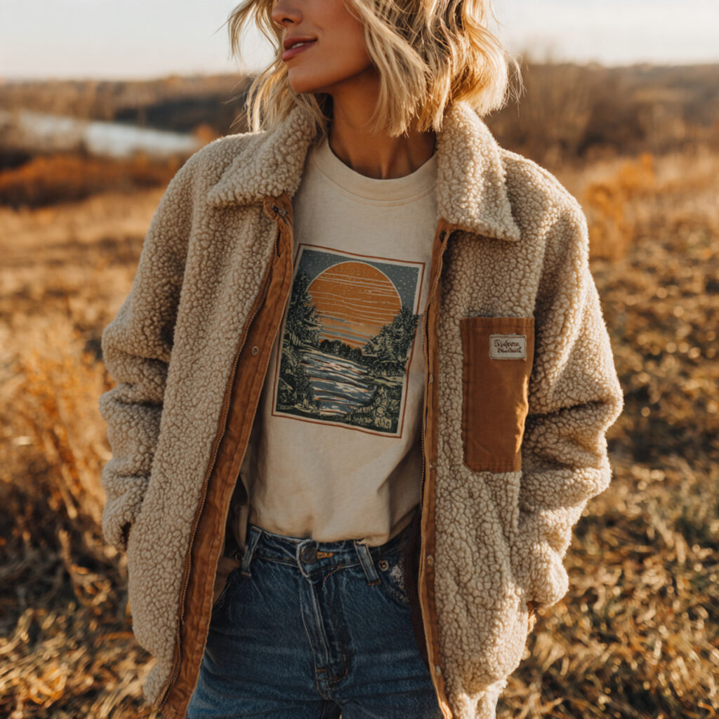 Sherpa Lined Jacket and Graphic Tee