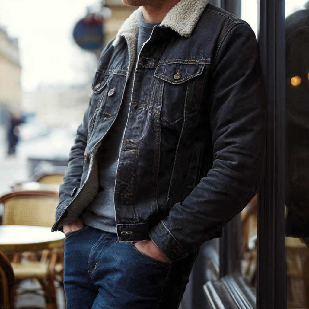 Sherpa Lined Jacket with Slim Fit Jeans