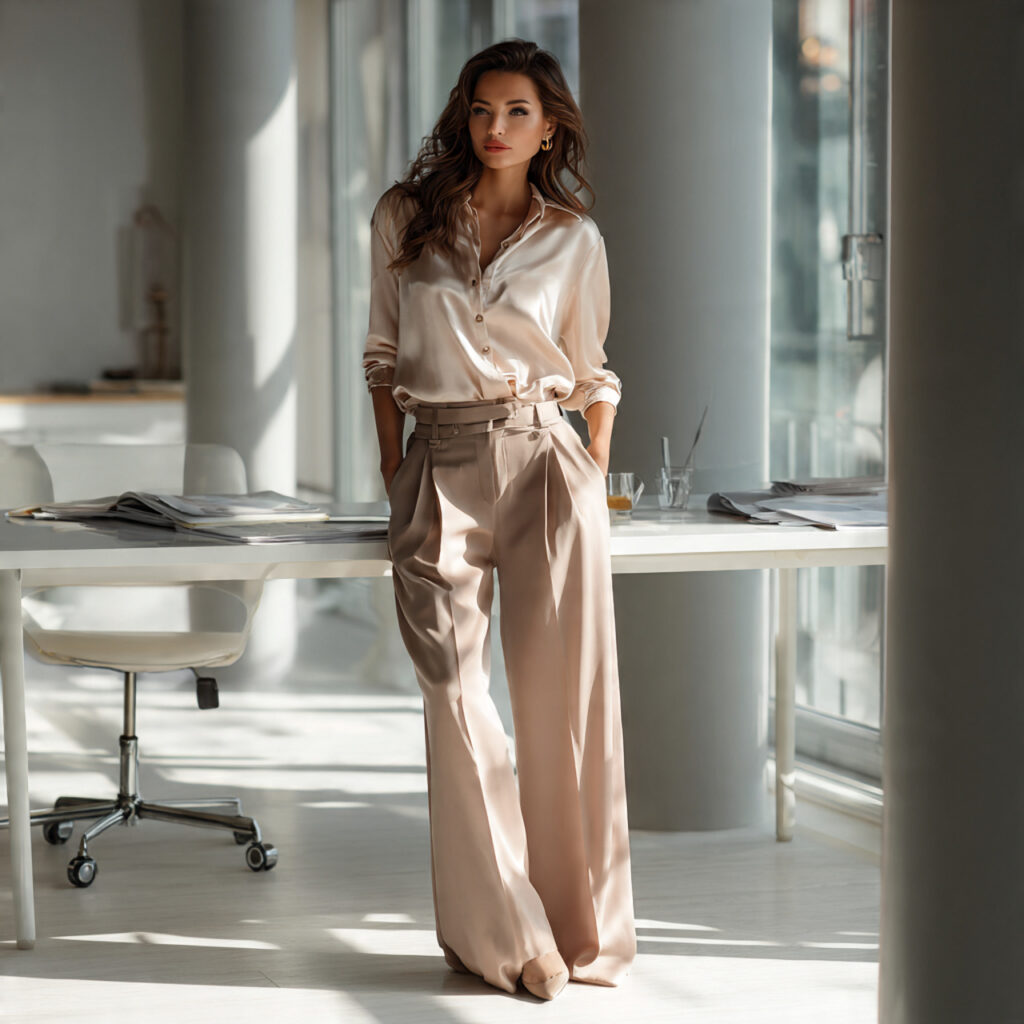 Silk Blouse and Wide Leg Trouser Idea