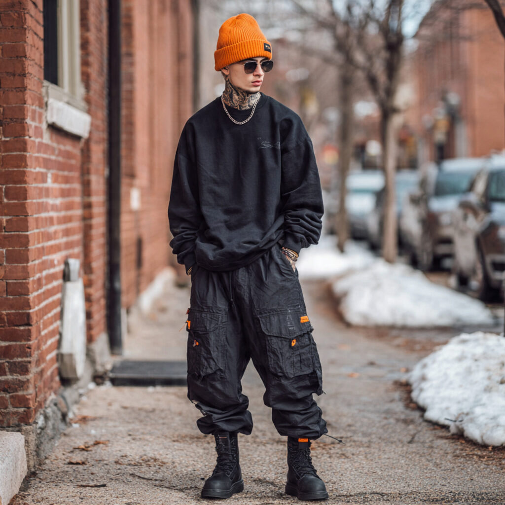 Skater Style Baggy Cargo Pants and Beanies