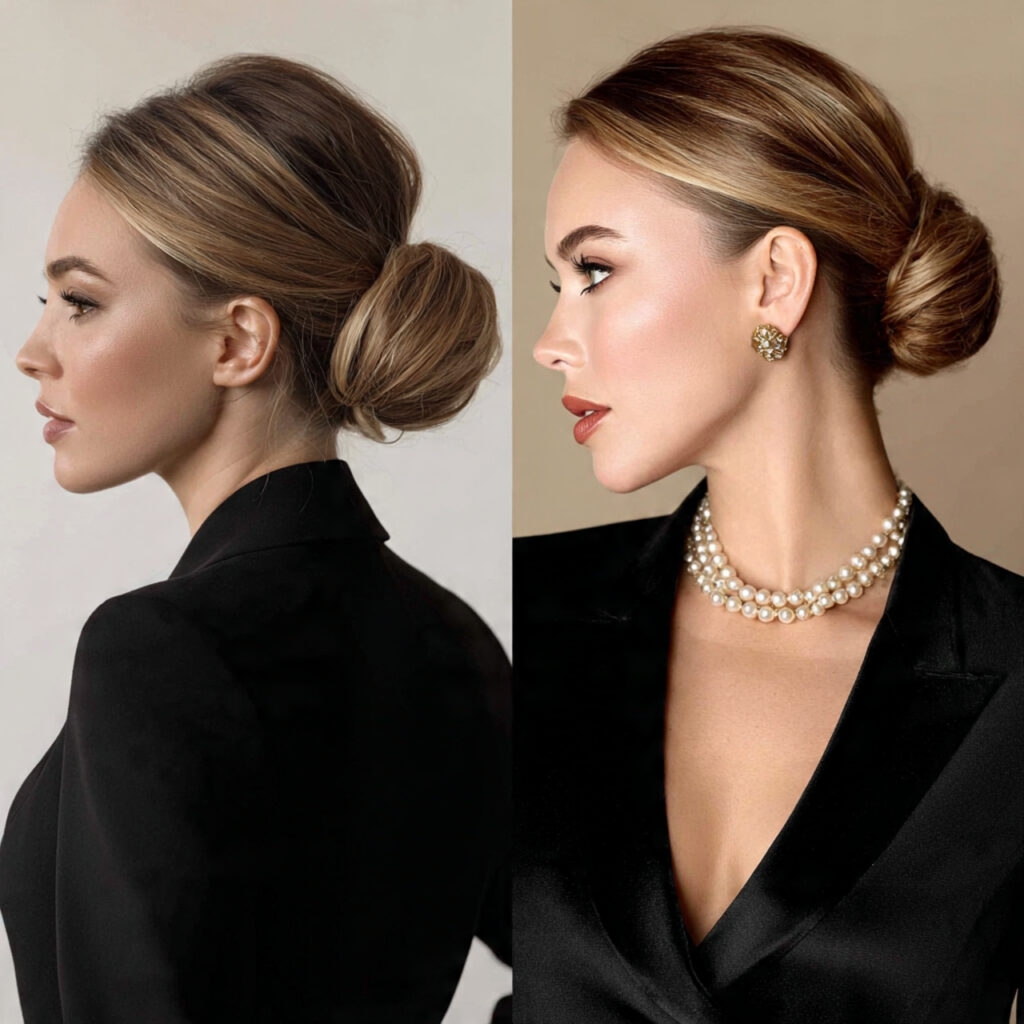 Sleek Low Bun Hairstyles with Corporate Attire