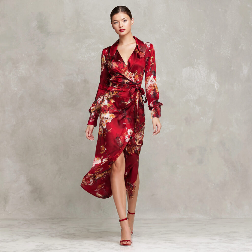 Sleek Satin Wrap Dress