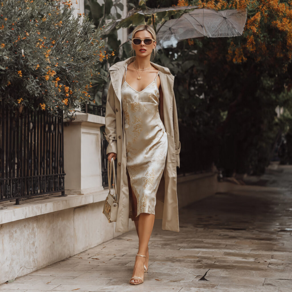 Slip Dress and Trench Coat Combination Idea