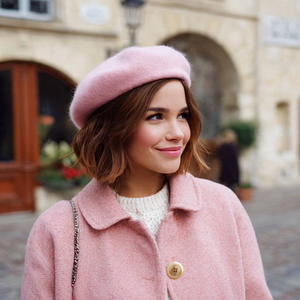 Soft Pink Beret and Matching Wool Coat