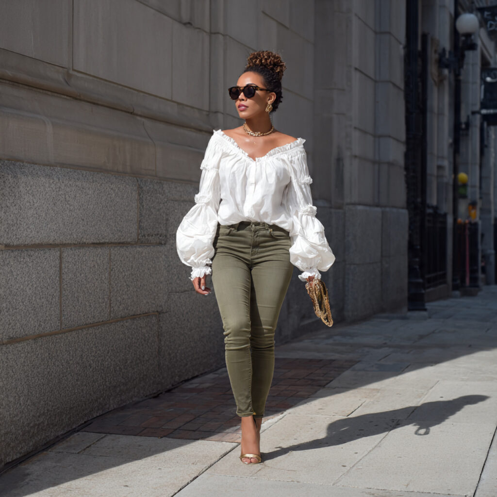 Statement Sleeve Blouse and High-Rise Skinny Jeans