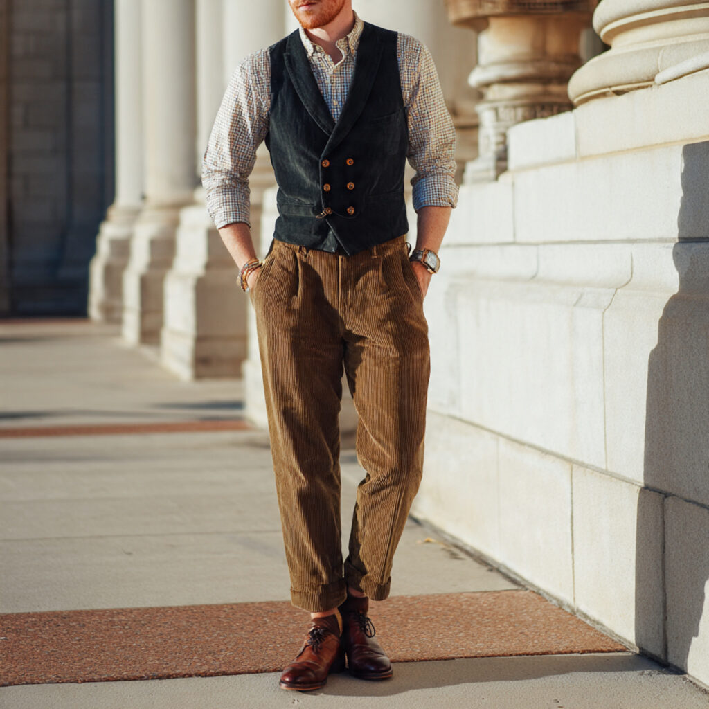 Structured Vest and Straight Leg Corduroys Idea