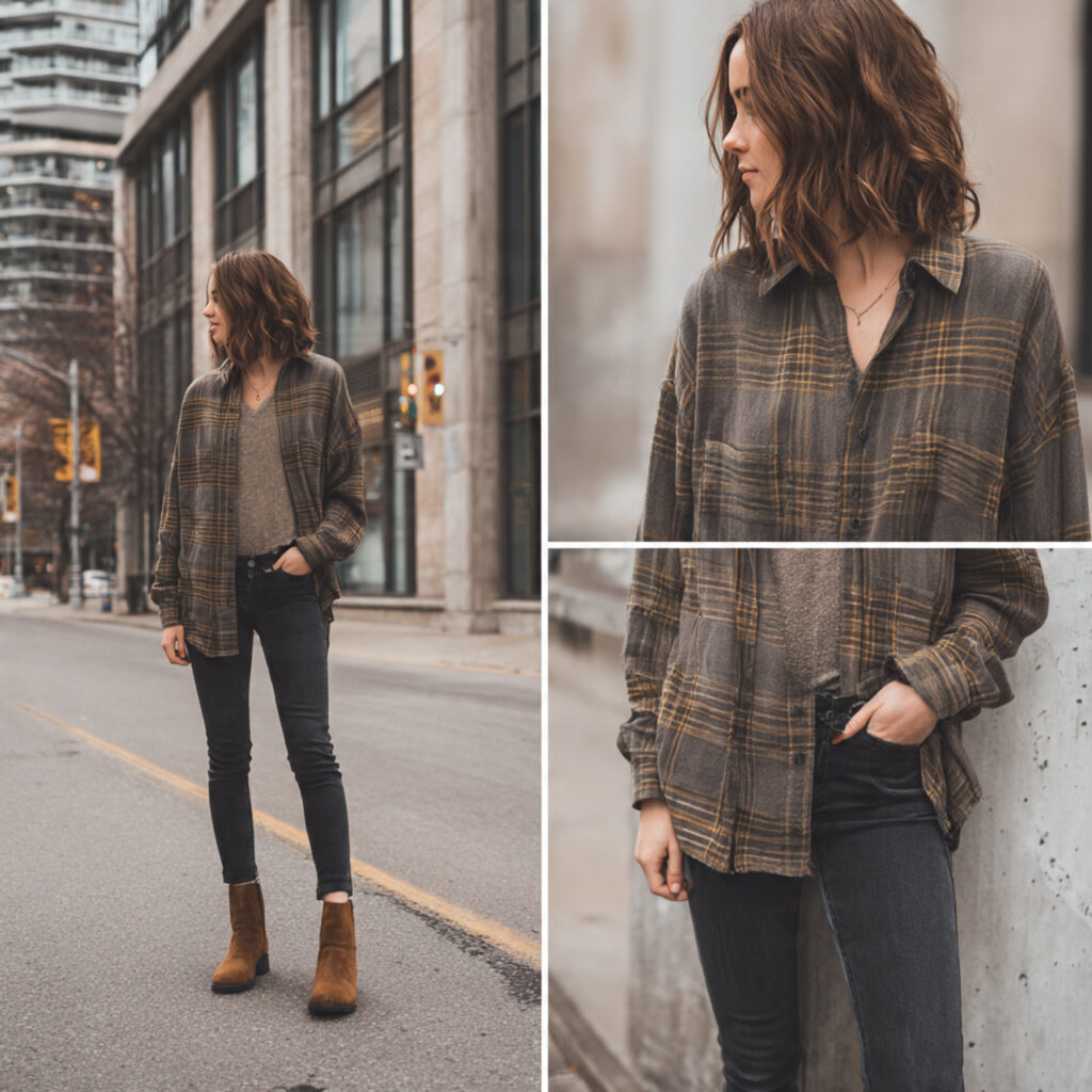 Suede Ankle Boots and Flannel Shirt Layering