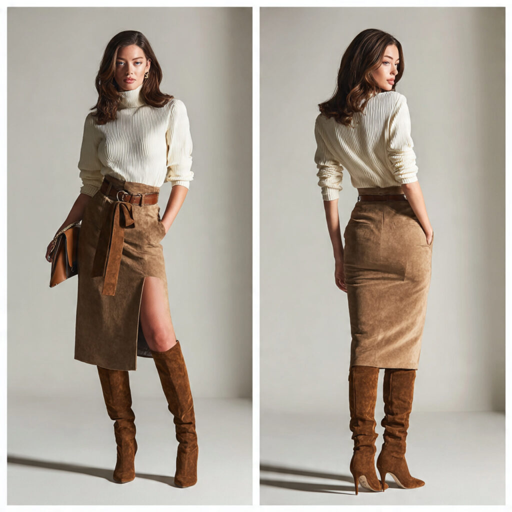 Suede Knee High Boots with Skirts