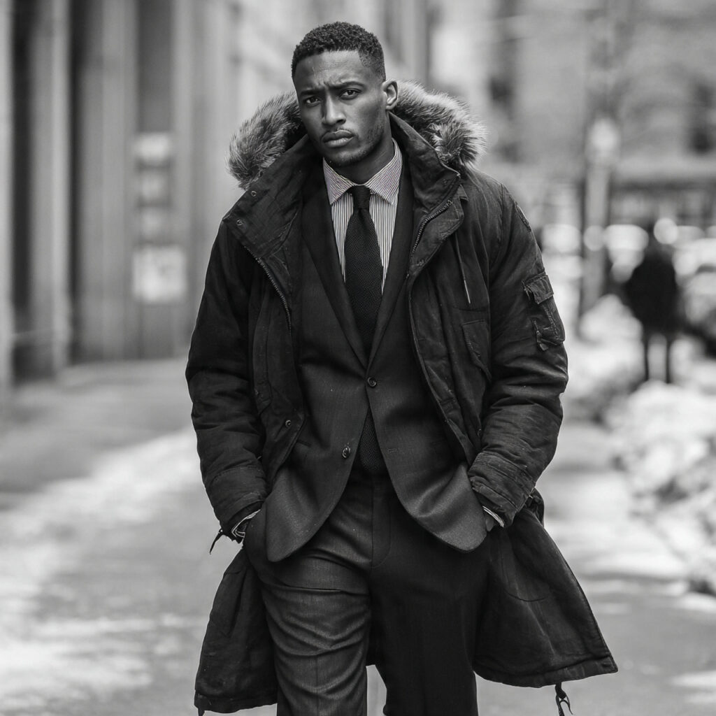 Tailored Suit with Parka Contrast