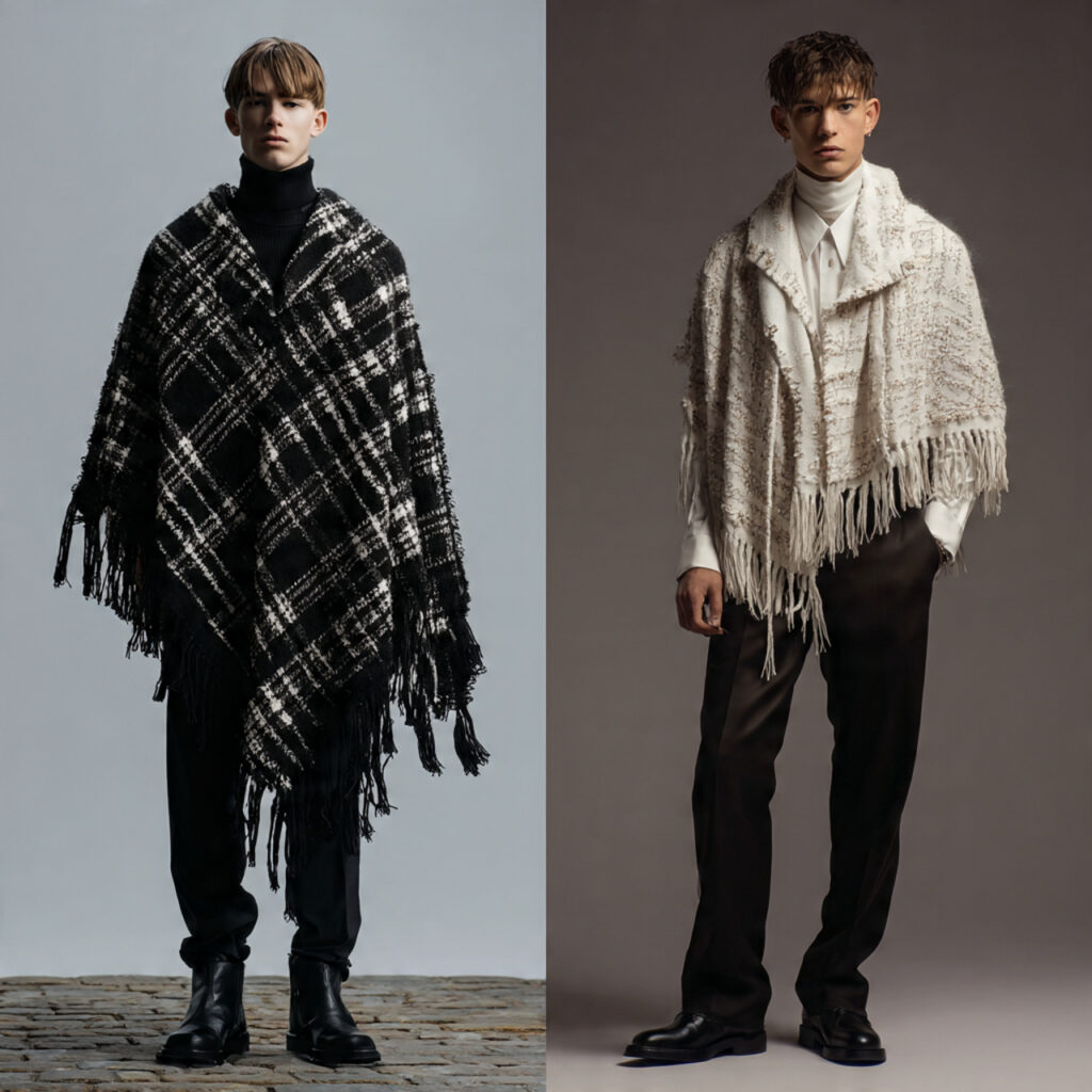 Tasseled Ponchos and Slim Fit Trousers