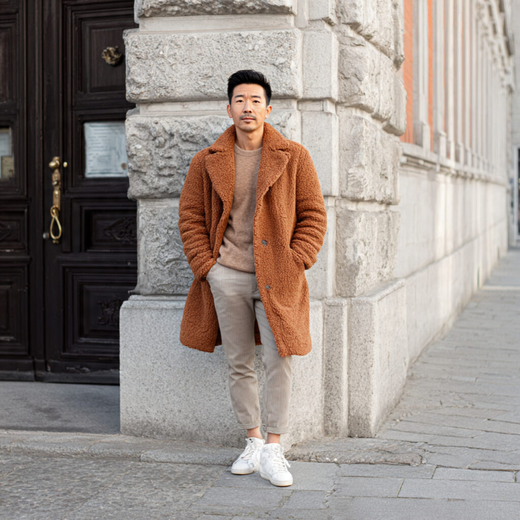 Teddy Bear Fleece Coat and Slim Fit Chinos