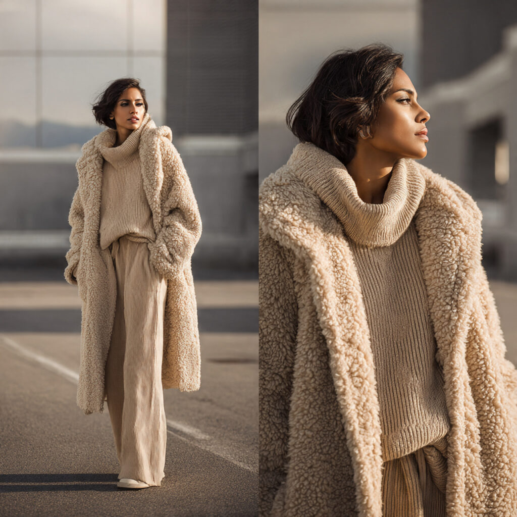 Teddy Coat with Wide Leg Knit Pants