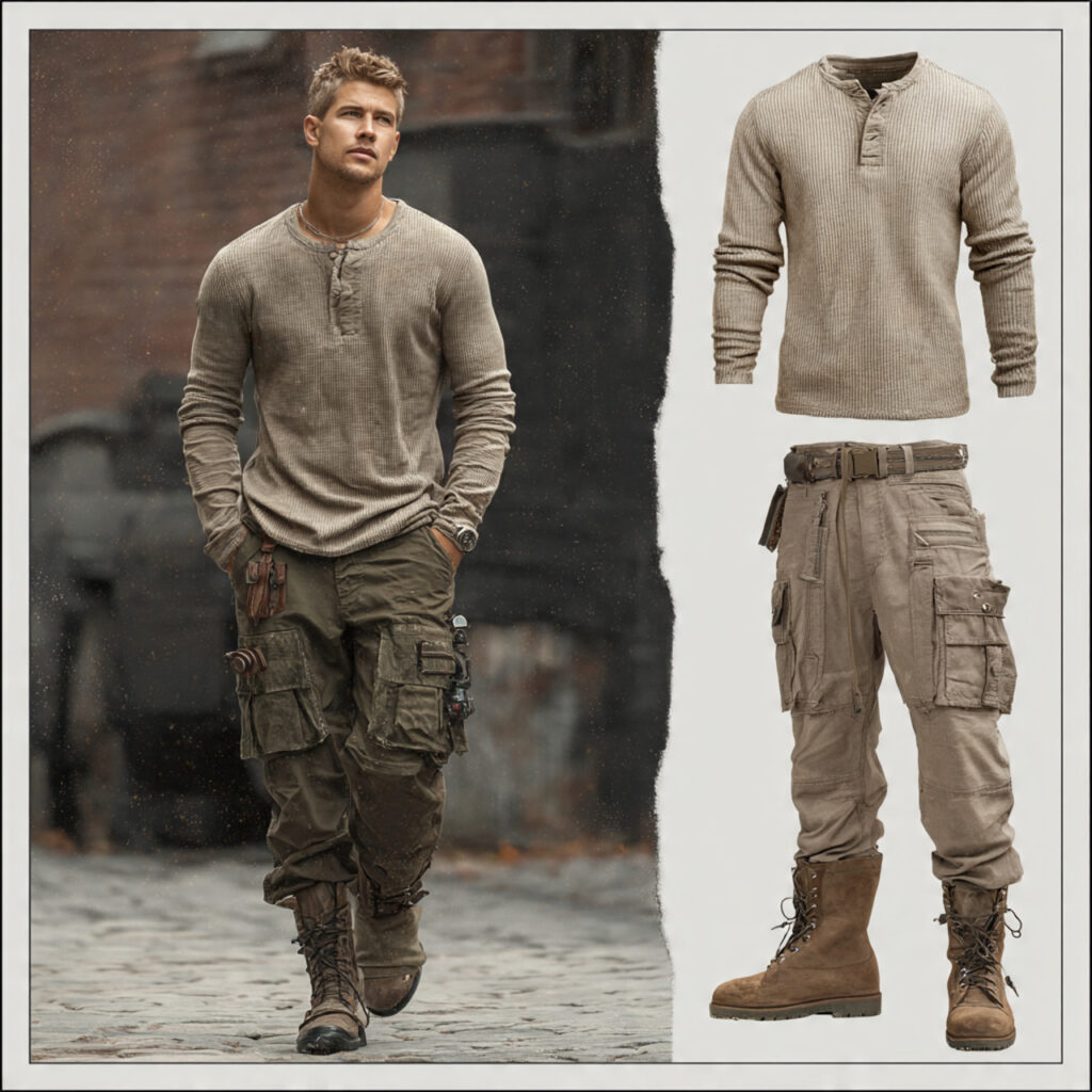 Thermal Henley with Cargo Utility Pants