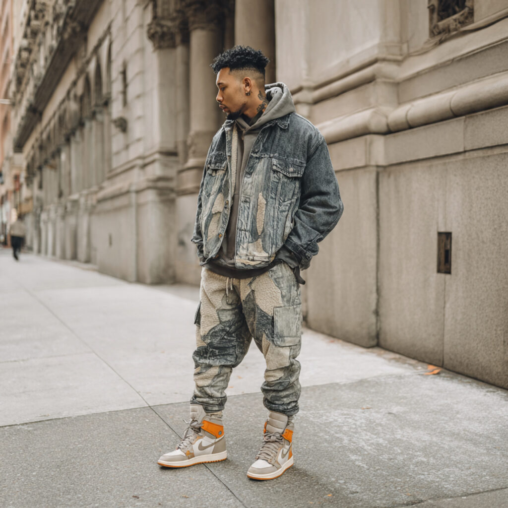 Thermal Layered Denim Jacket and Fleece Joggers