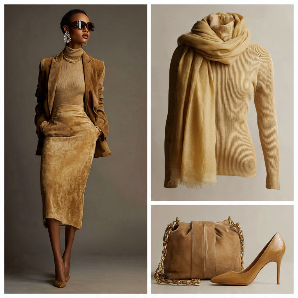Tonal Suede and Cashmere Ensemble Idea