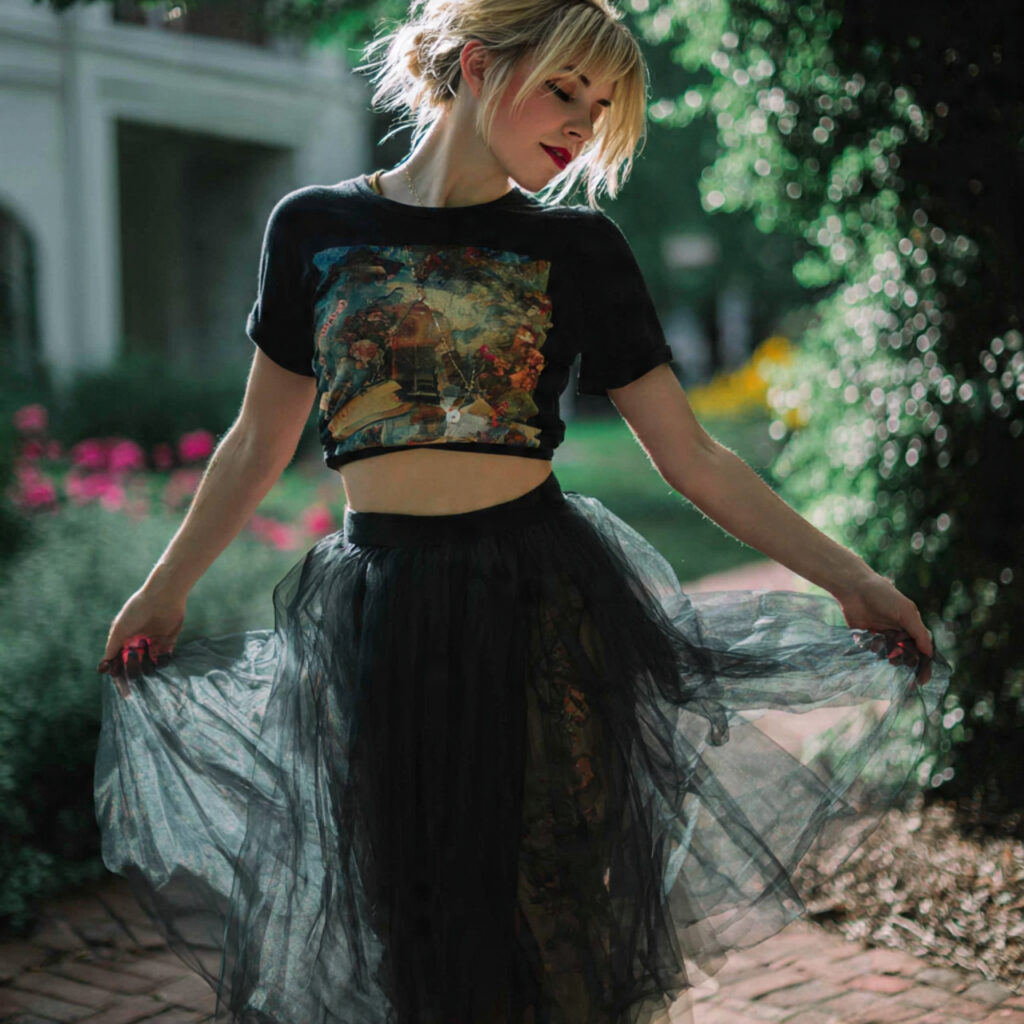 Tulle Midi Skirt and Cropped Graphic Tee