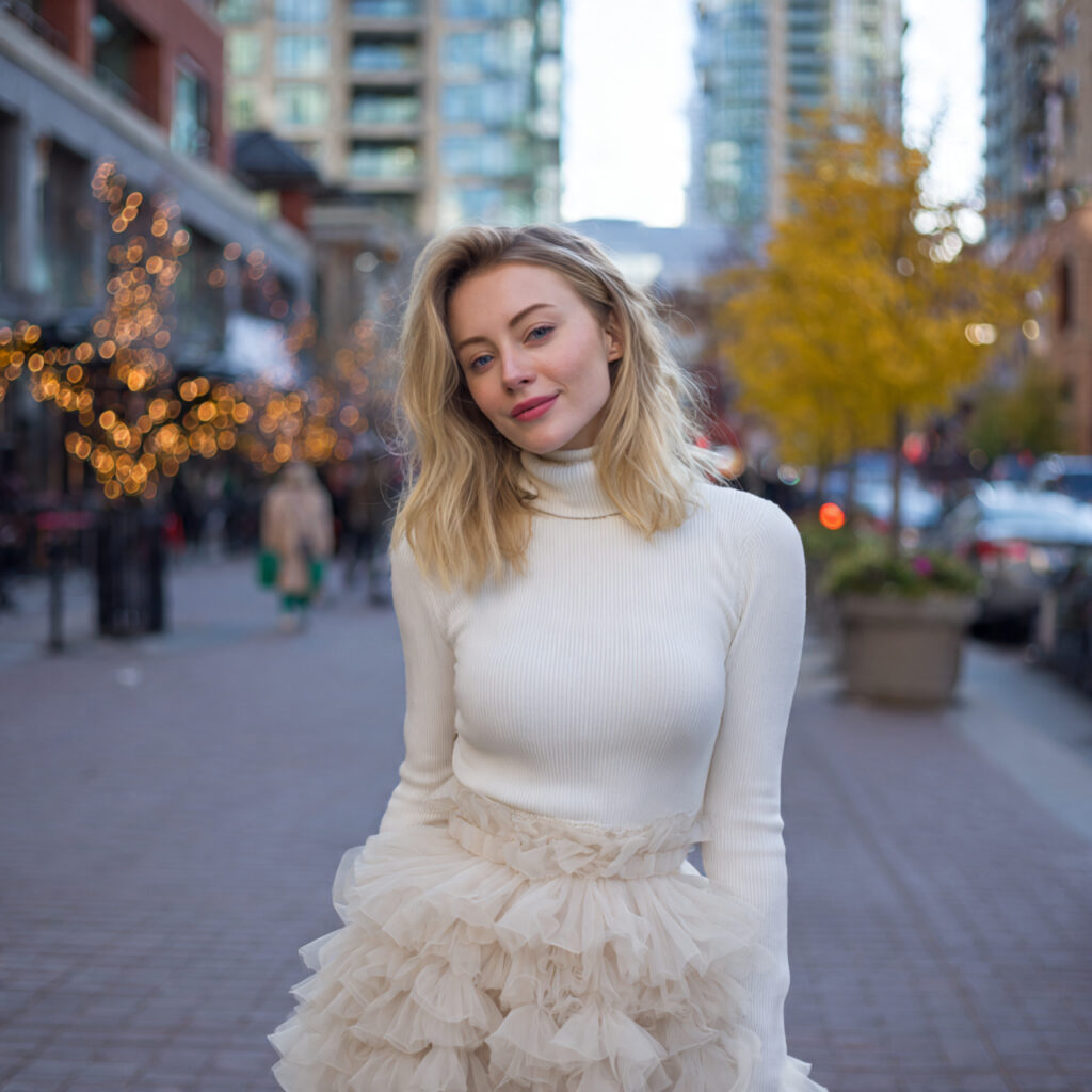 Tulle Ruffle Skirt and Fitted Turtleneck