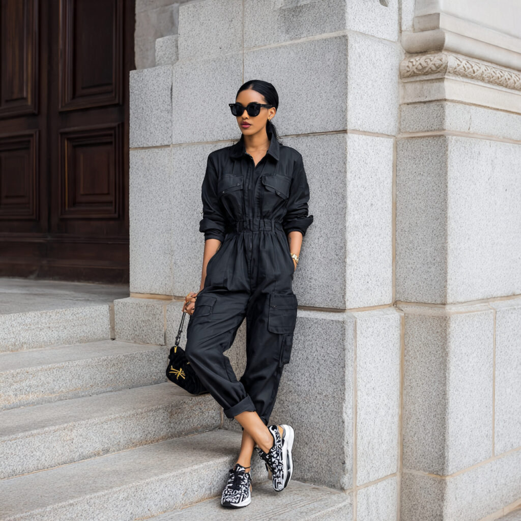 Utility Jumpsuit with Statement Sneakers