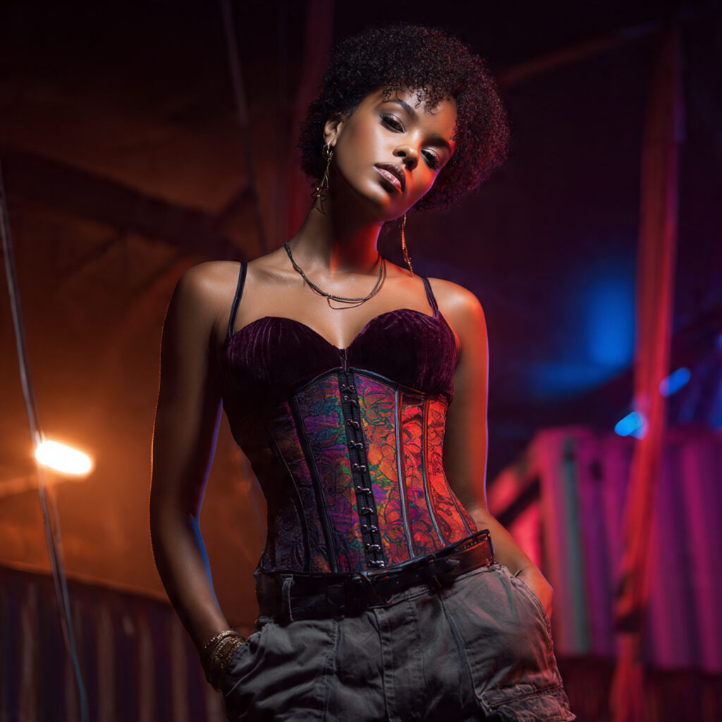 20 Best Concert Outfits for Black Women Ideas to Try Now 11 Velvet Corset Tops with Cargo Pants