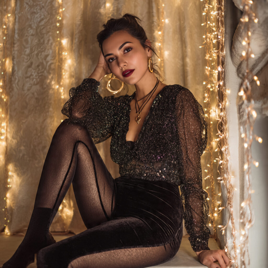 Velvet Leggings with Sequin Party Top