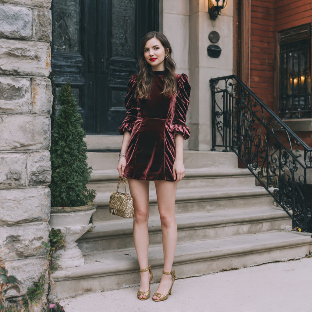 Velvet Mini Dress with Statement Heels