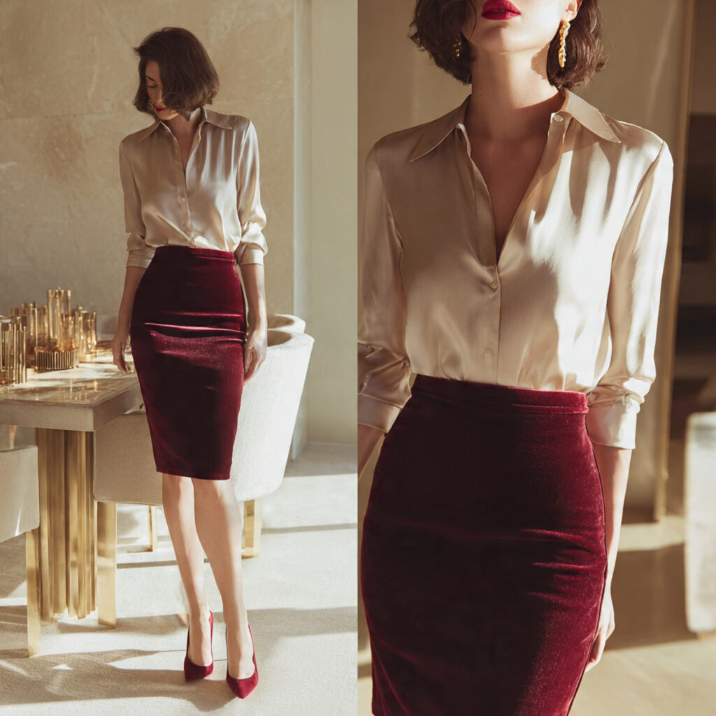 Velvet Pencil Skirt Holiday Aesthetics