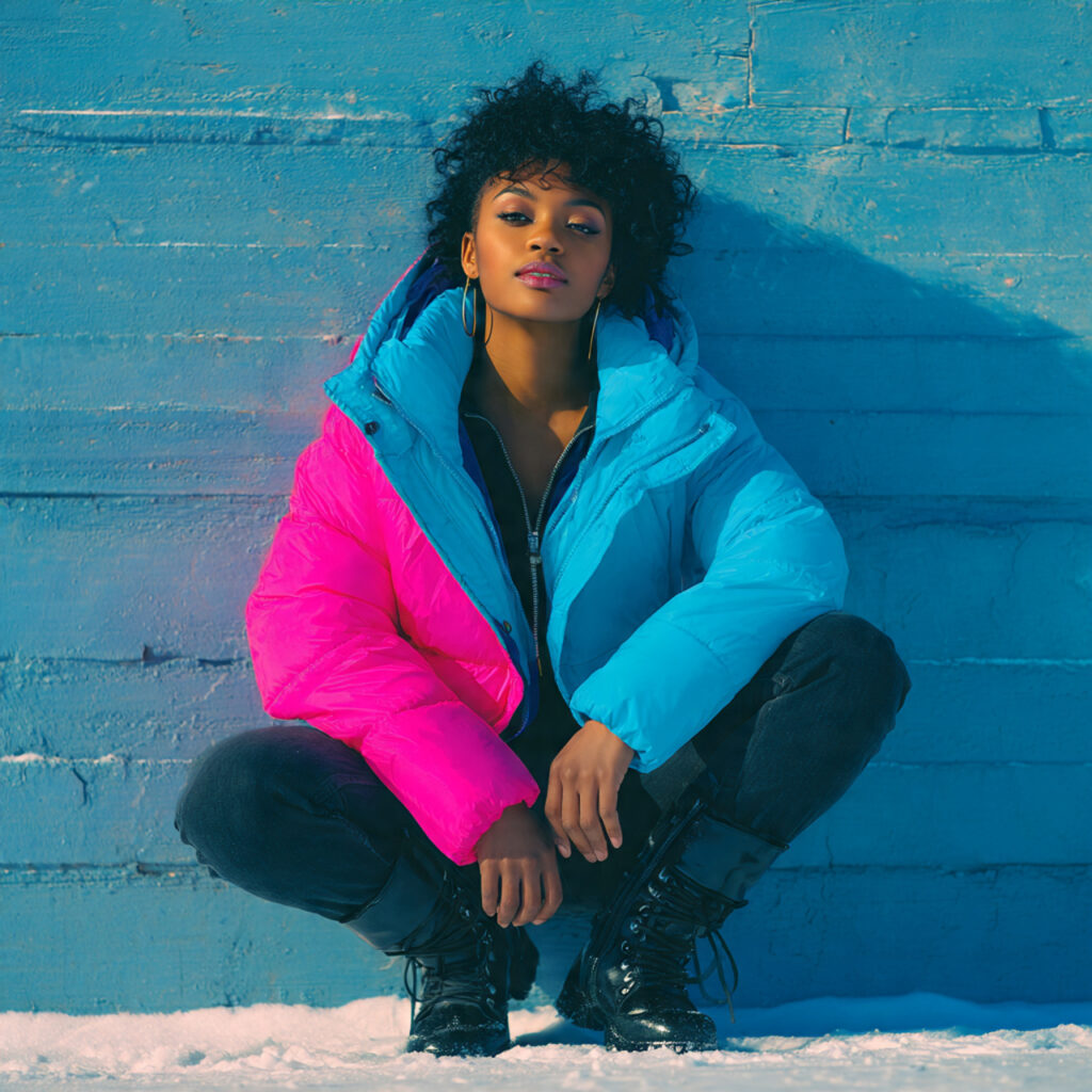 Vibrant Neon Puffer Jacket Aesthetic