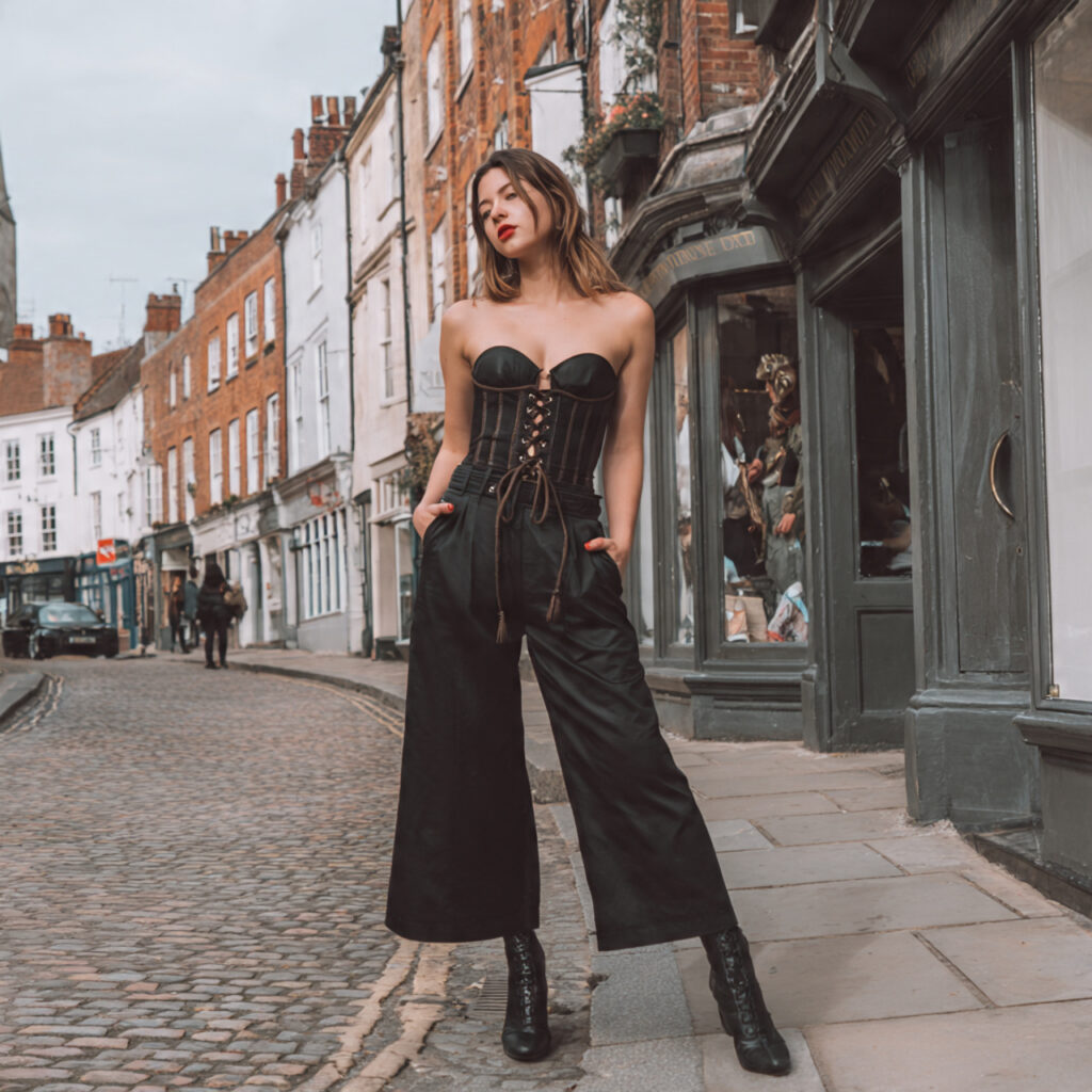 Vintage Style Corset Top and Wide Leg Trousers