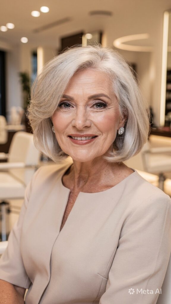 elegant 70 year old woman with a stylish layered b